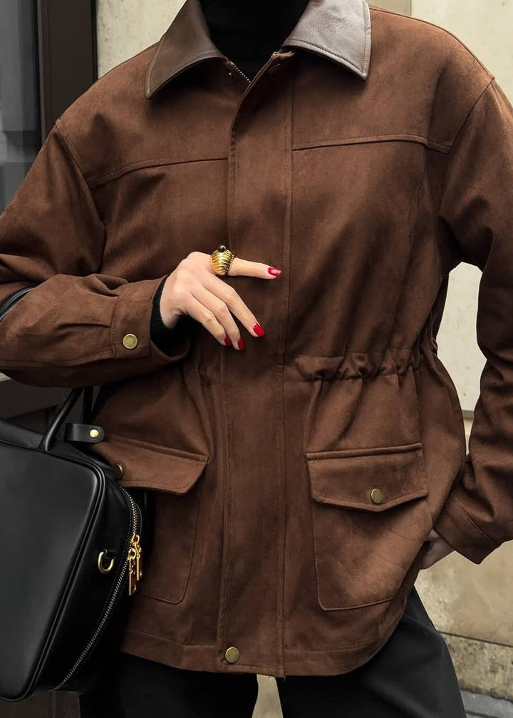 Stilla | Edge - Oversized suedejakke med kontrastkrave