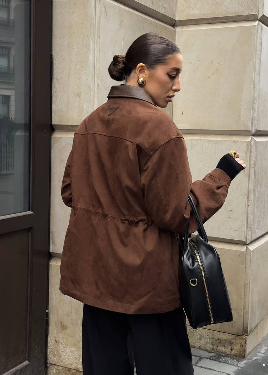 Stilla | Edge - Oversized suedejakke med kontrastkrave