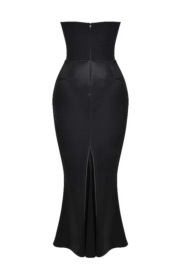 Skovae | Elegant Bustier-Patchwork Formelle Fest Fishtail Maxi Kjoler-Sort