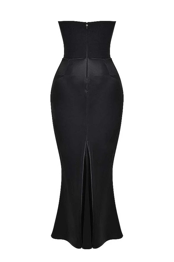 Skovae | Elegant Bustier-Patchwork Formelle Fest Fishtail Maxi Kjoler-Sort
