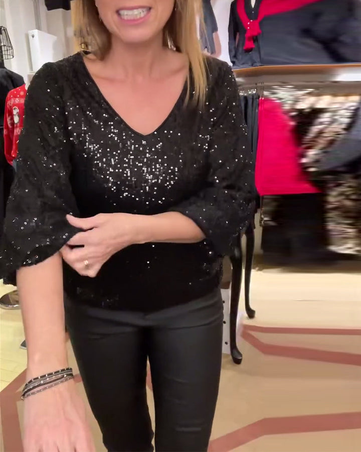 Stilla | V-udskæring Glitter Lange ærmer