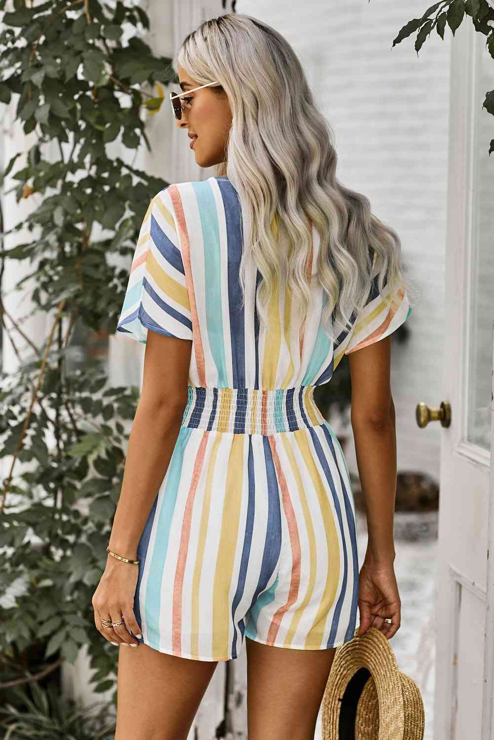 Stilla | Stripe V-hals Smocked Talje Romper
