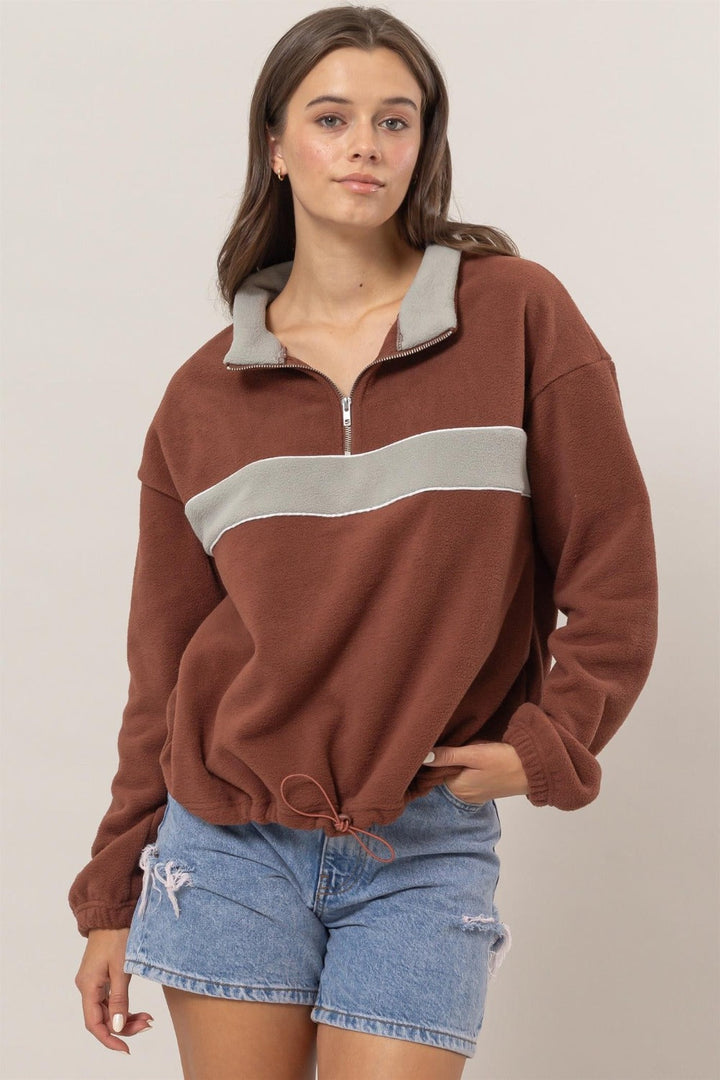 Stilla | Sweatshirt med halv lynlås i fleece i colorblock
