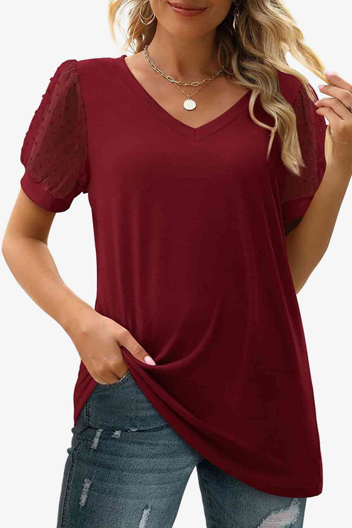Stilla | Dot Puff Sleeve V-hals Tee