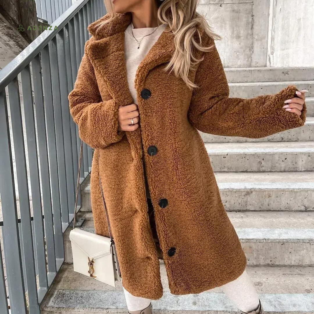 Stilla | Teddy-frakke Lang Oversized-snit Blød og Varm Trykknaplukning og Bred Krave