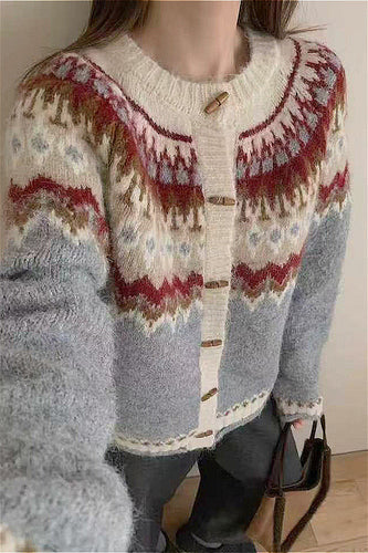 Stilla | Rundhals Fair Isle Jul Hornknap Strikjakke