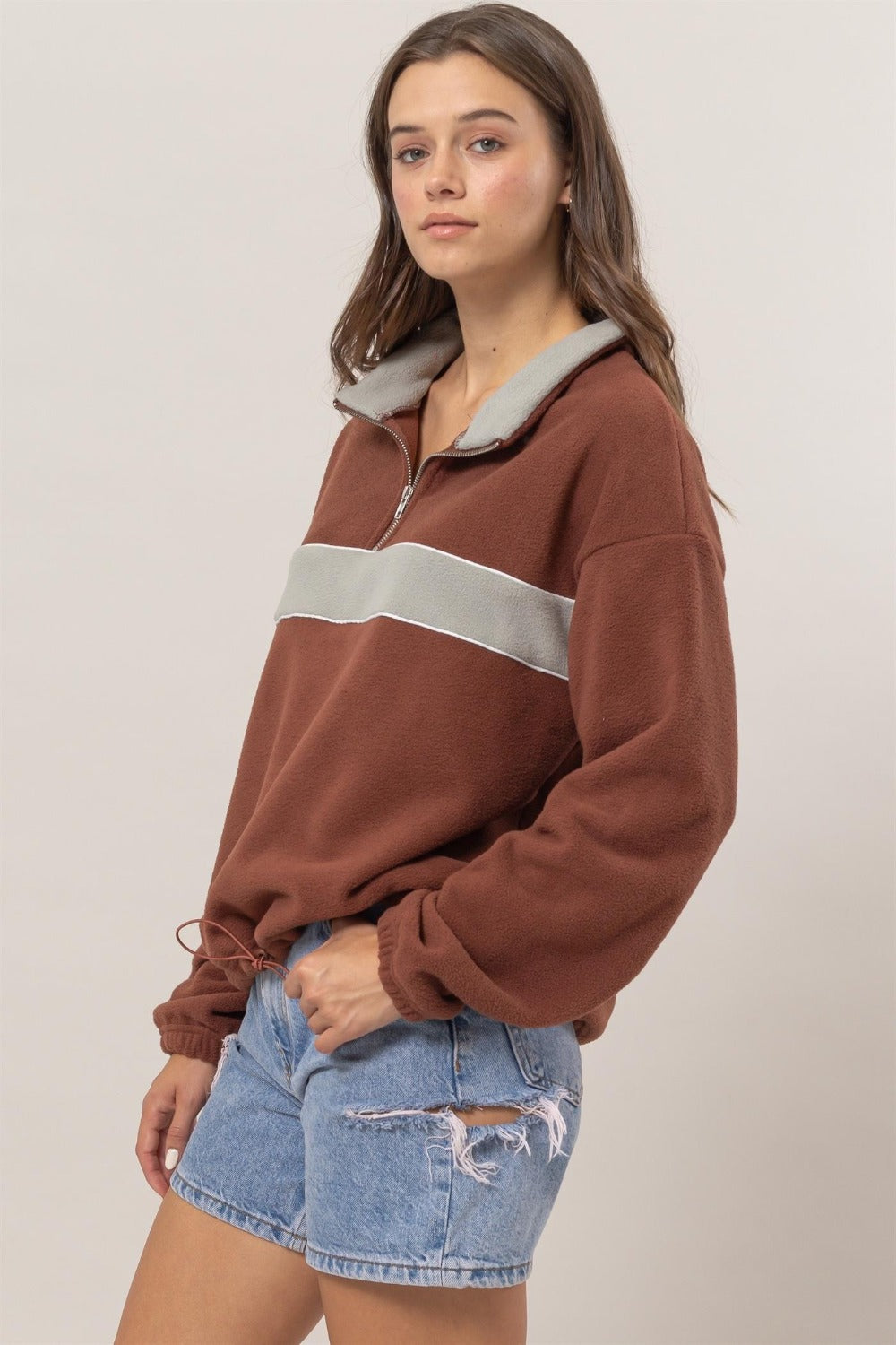 Stilla | Sweatshirt med halv lynlås i fleece i colorblock