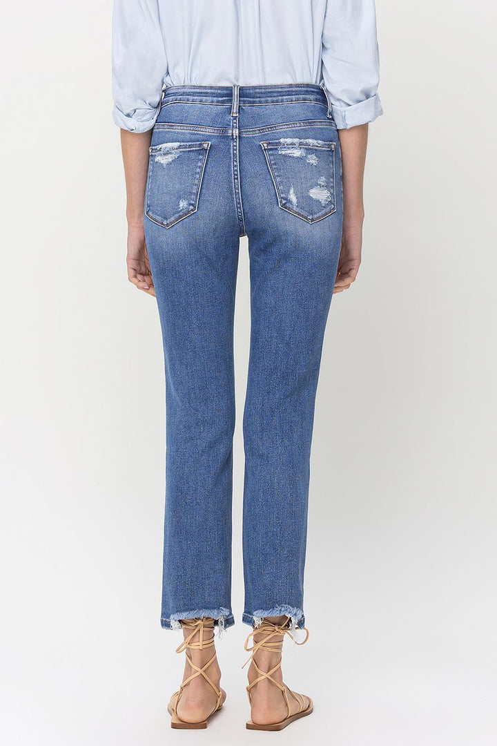 Stilla | High Rise Raw Hem Straight Jeans
