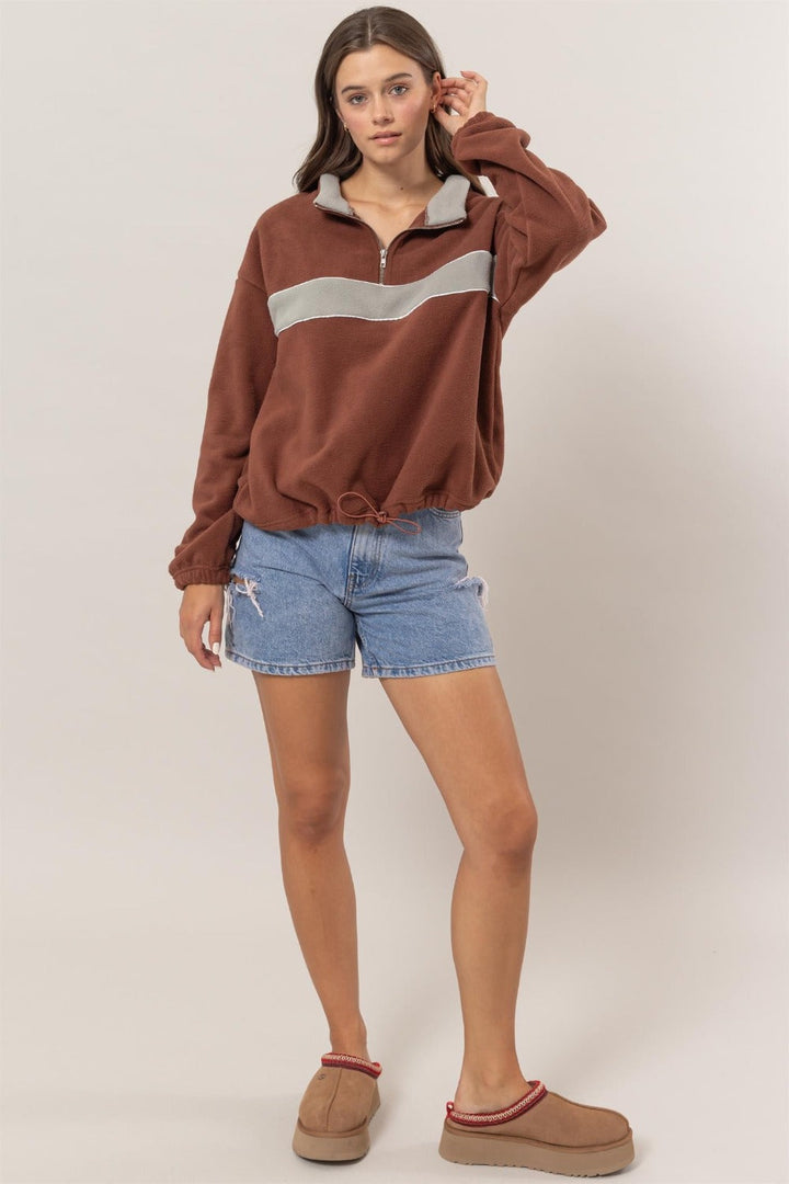 Stilla | Sweatshirt med halv lynlås i fleece i colorblock