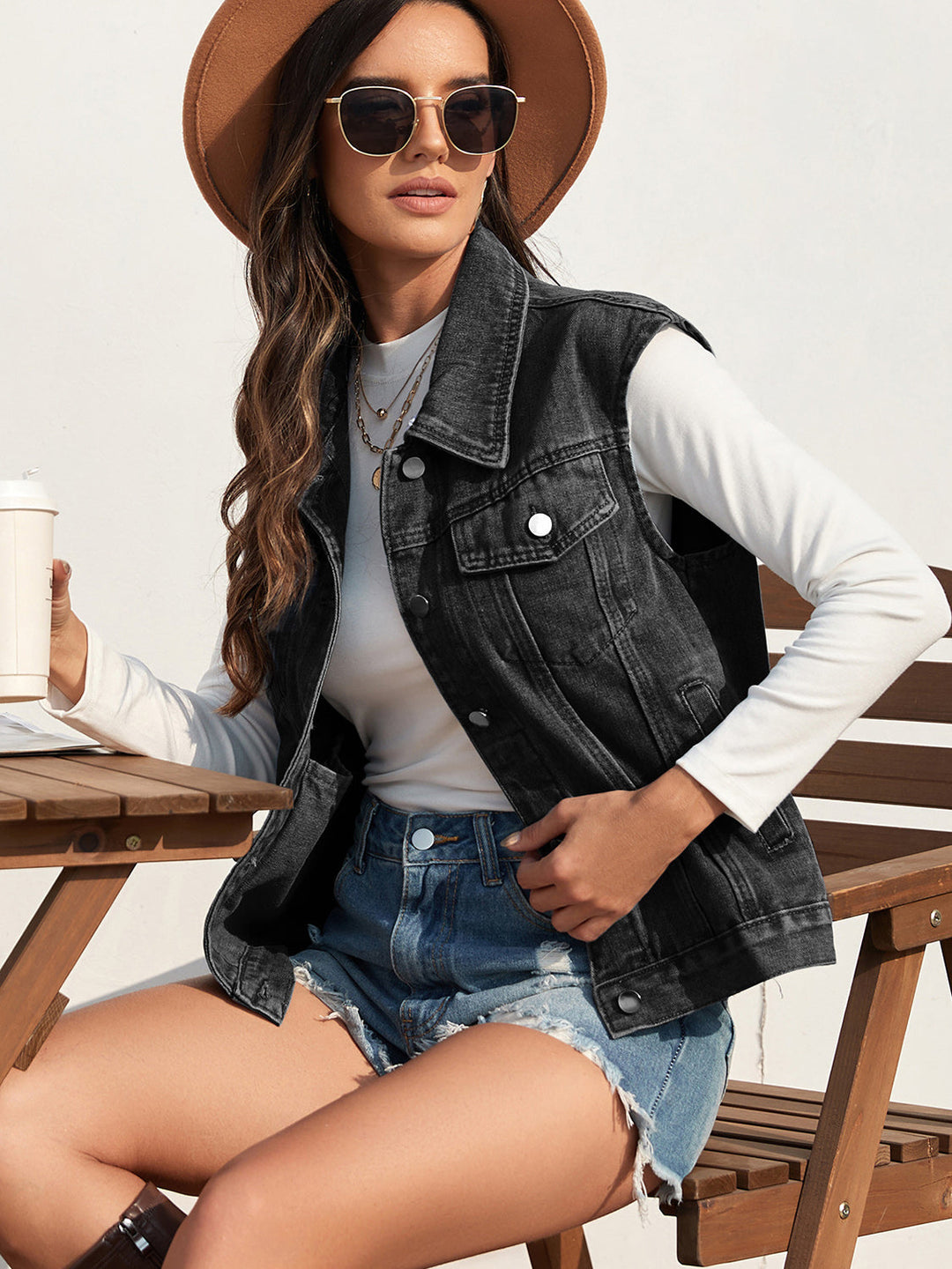 Stilla | Neck ærmeløs denimjakke