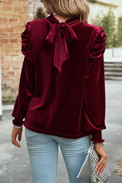 Stilla | op Mock Neck Velvet Stof Langærmet Bluse