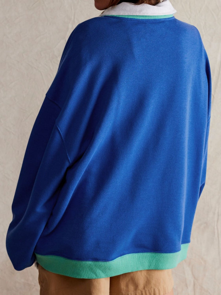 Stilla | Sweatshirt Med Kontrastfarvede Lange Ærmer og Nedfaldende Skuldre