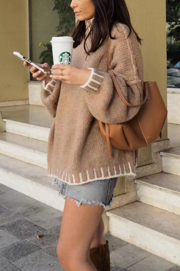 Stilla | Cozy Rullehals Sweater med Farveblokmønster