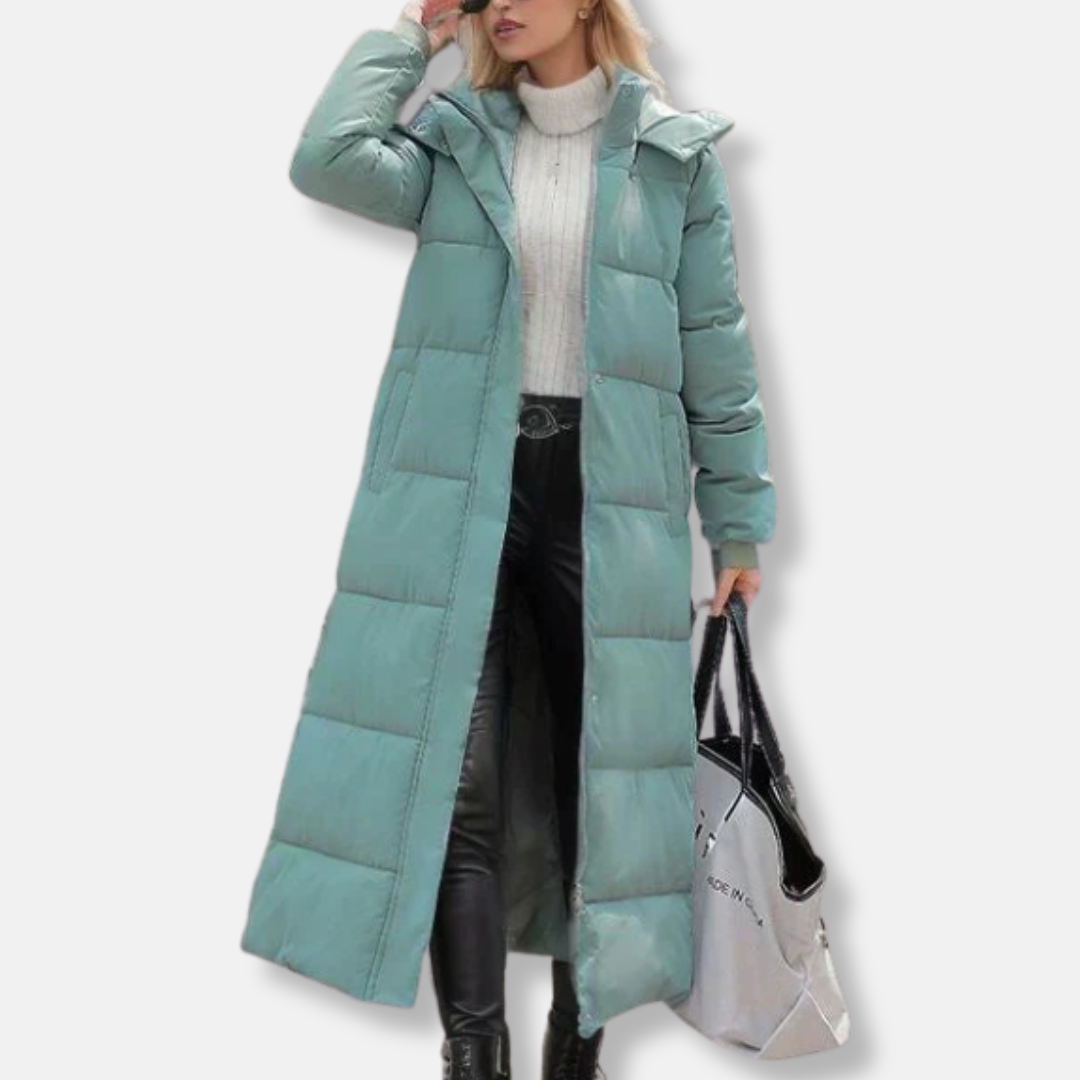 Stilla | Puffed Coat Woven Blend Quilted Maxi Length High Collar with Hood