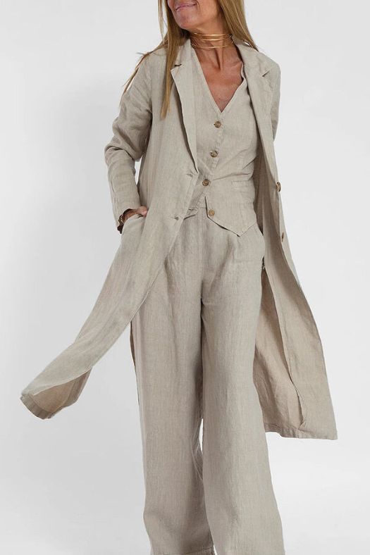 Stilla | Let Linned Blazer Frakke Med Lommer