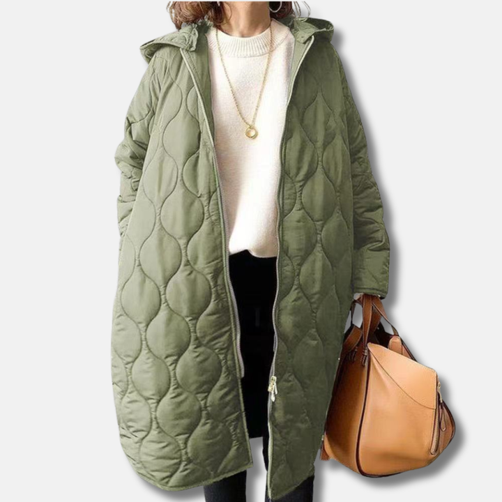Stilla | Jakke Quiltet Langmodel Oversized Fit Hætte og Lynlås