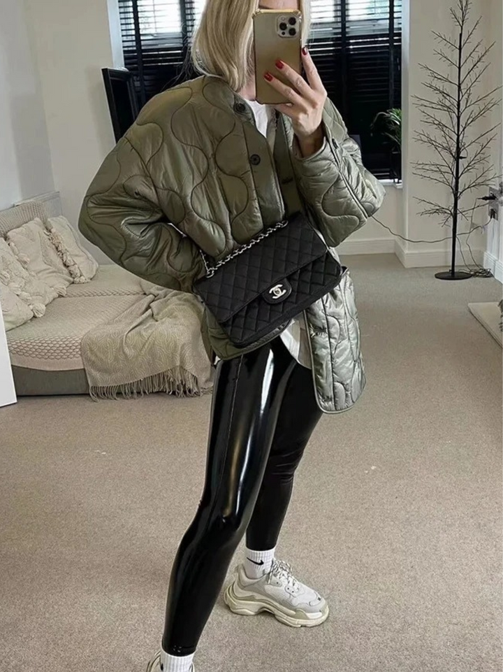 Stilla | Trendy Olivgrøn Oversized Steppjakke til et stilfuldt look Ideel til efterår/vinter