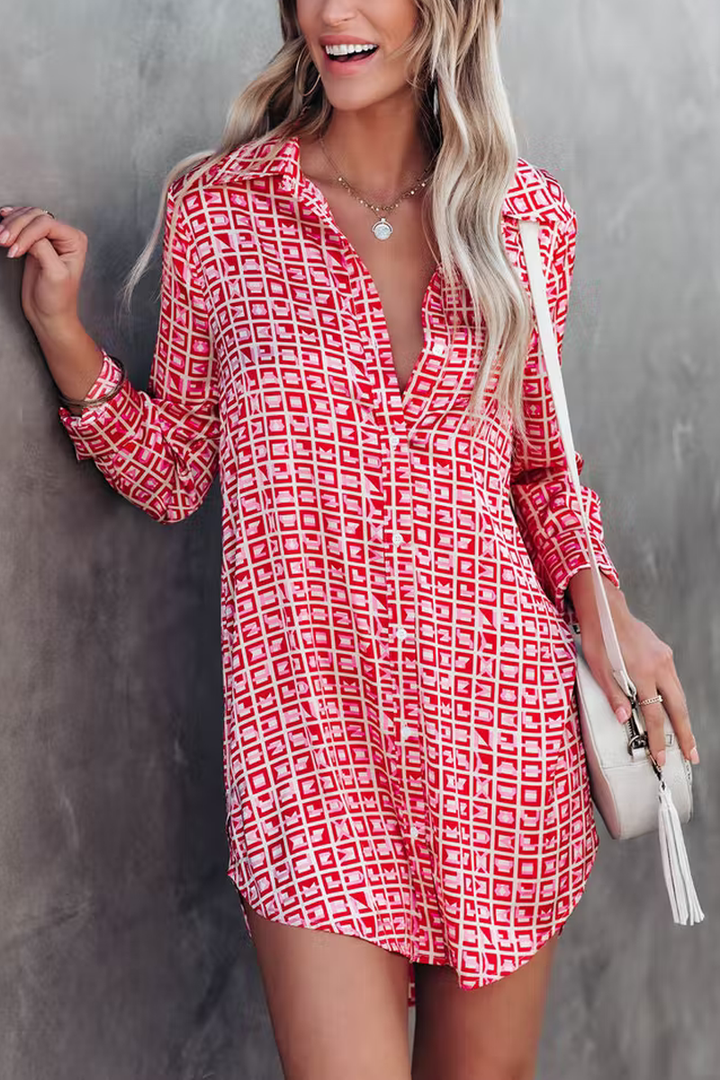 Stilla | Brenleigh Printed Satin Knap Ned Skjorte Kjoler