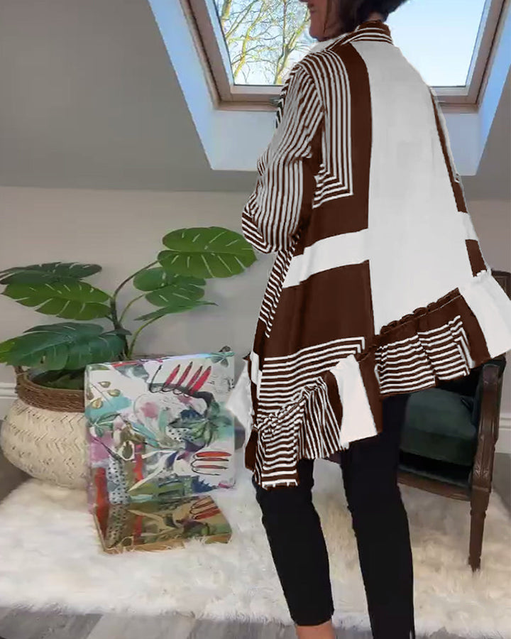 Stilla | Trykt Skjorte med Uregelmæssig Patchwork og Knapper