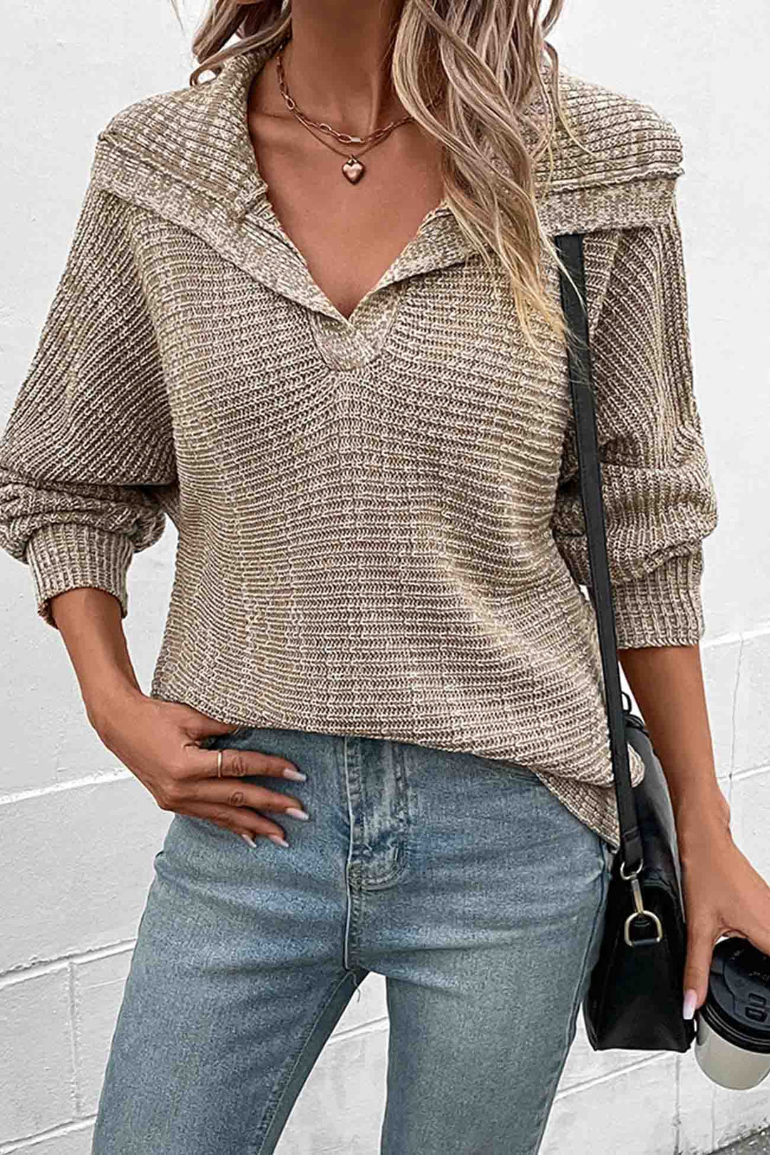 Stilla | Khaki Pullover Med Lange Ærmer Og Opfoldning