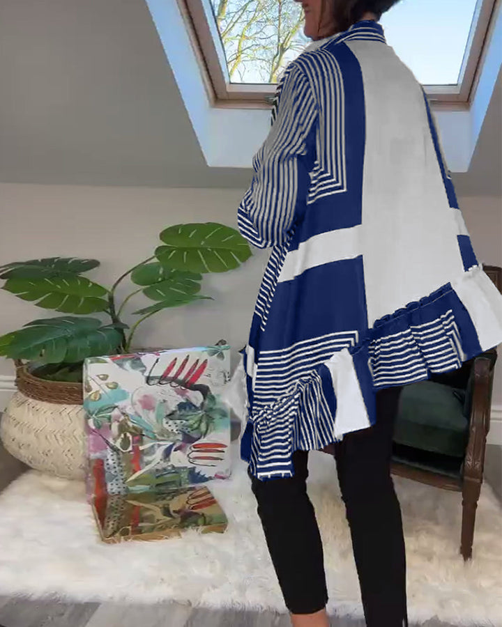 Stilla | Trykt Skjorte med Uregelmæssig Patchwork og Knapper