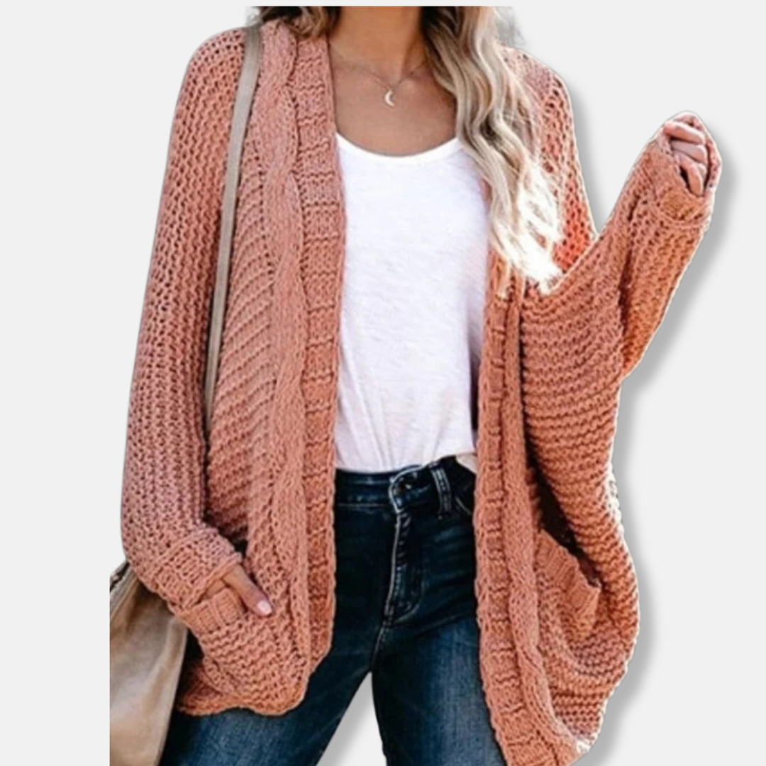 Stilla | Uld Oversized Cardigan Ribbede Åben Frontlommer Cardigan