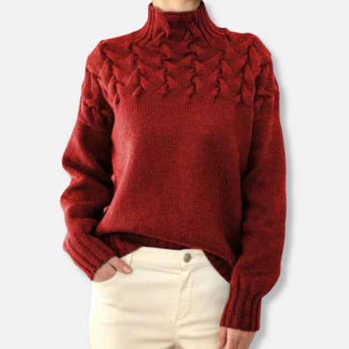 Stilla | Uld Høj Hals Sweater Kabelstrik Afslappet Pasform Sweater