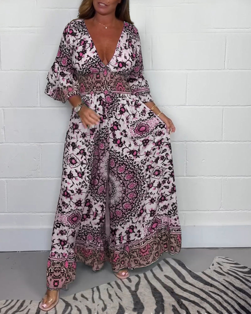 Stilla | Jumpsuit med Print og Dyb V-Udskæring