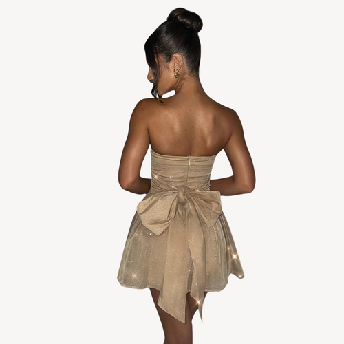 Stilla | Kvinders Glitrende Strapless Fit & Flare Mini Kjole