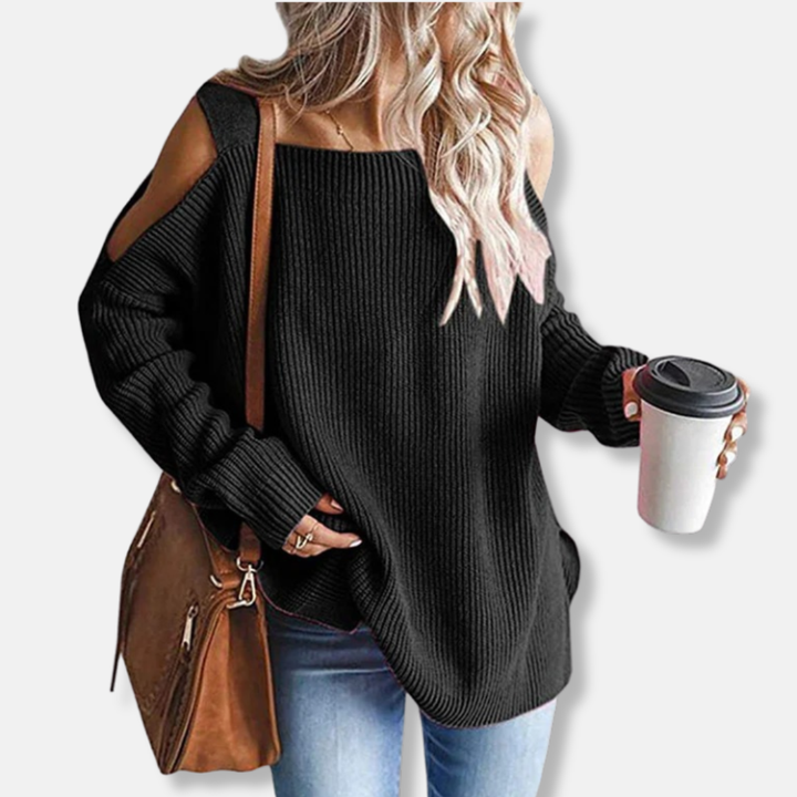 Stilla | Sweatshirt Åben Skulder Strik Løs Pasform Struktureret Stof