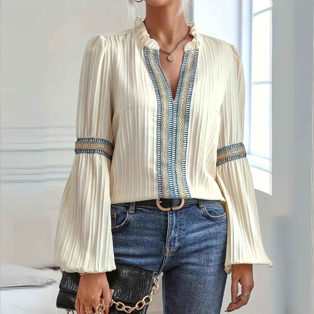 Stilla | Boho Bluse i Mousselin med Lange Ærmer