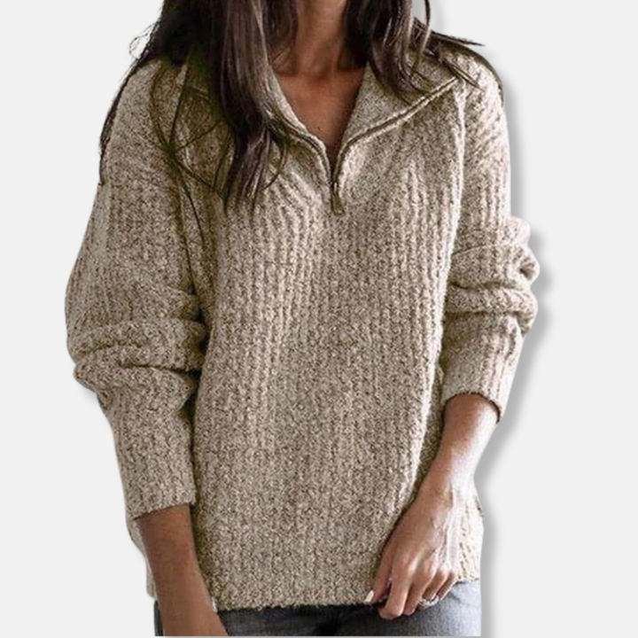 Stilla | Ribbede Halv-Zipper Krave Pullover Solid Casual Cut Pullover