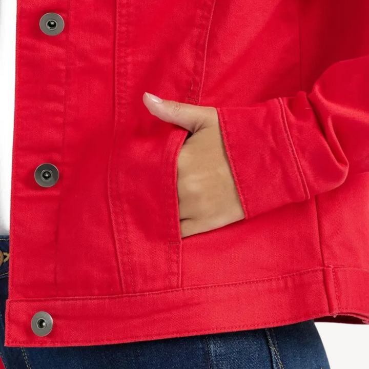 Stilla | Rød Denim Knap-Jakke