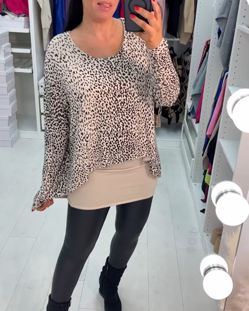 Stilla | Rund halsudskæring og leopardmønster