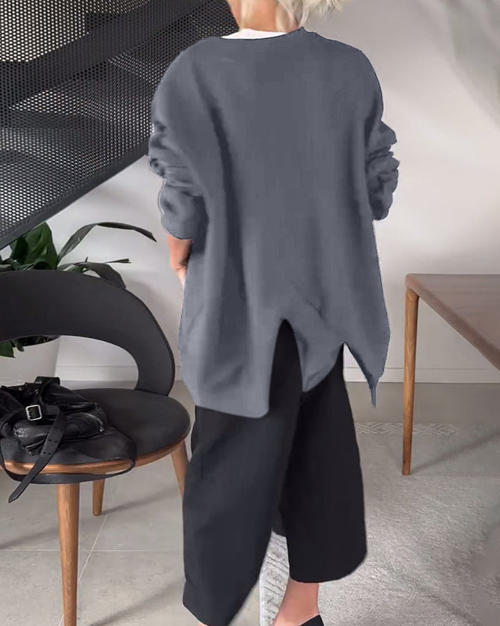Stilla | Sweatshirt med rund halsudskæring og slids i ensfarvet