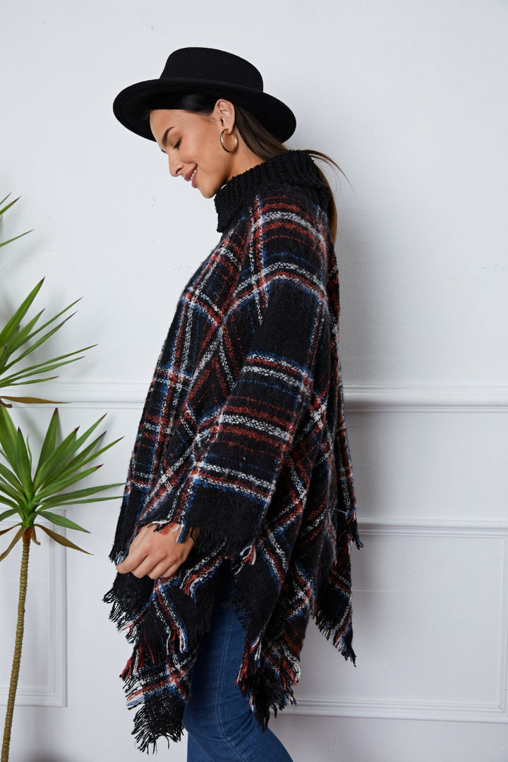 Stilla | Turtleneck Plaid Raw Hem Sweater