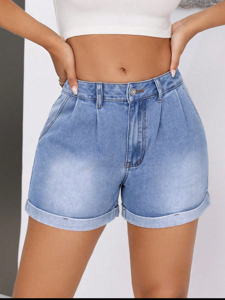 Stilla | Hem Mid-Rise Talje Denim Shorts