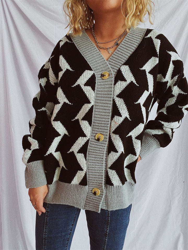 Stilla | Trim Geometrisk V-hals Langærmet Cardigan