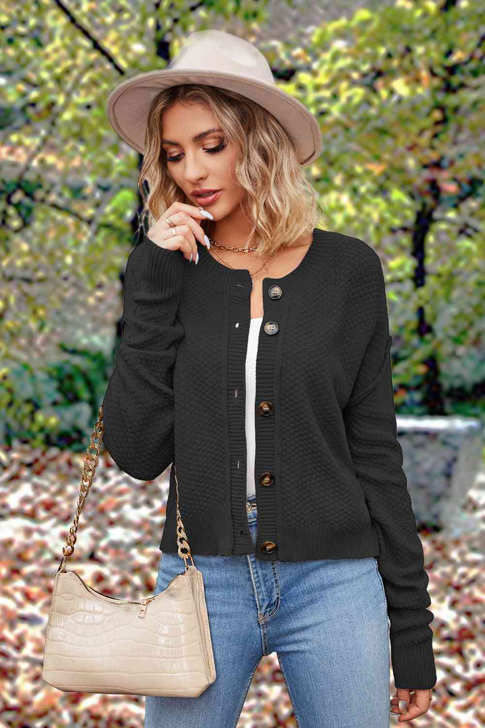 Stilla | Op Rund Hals Drop Skulder Cardigan