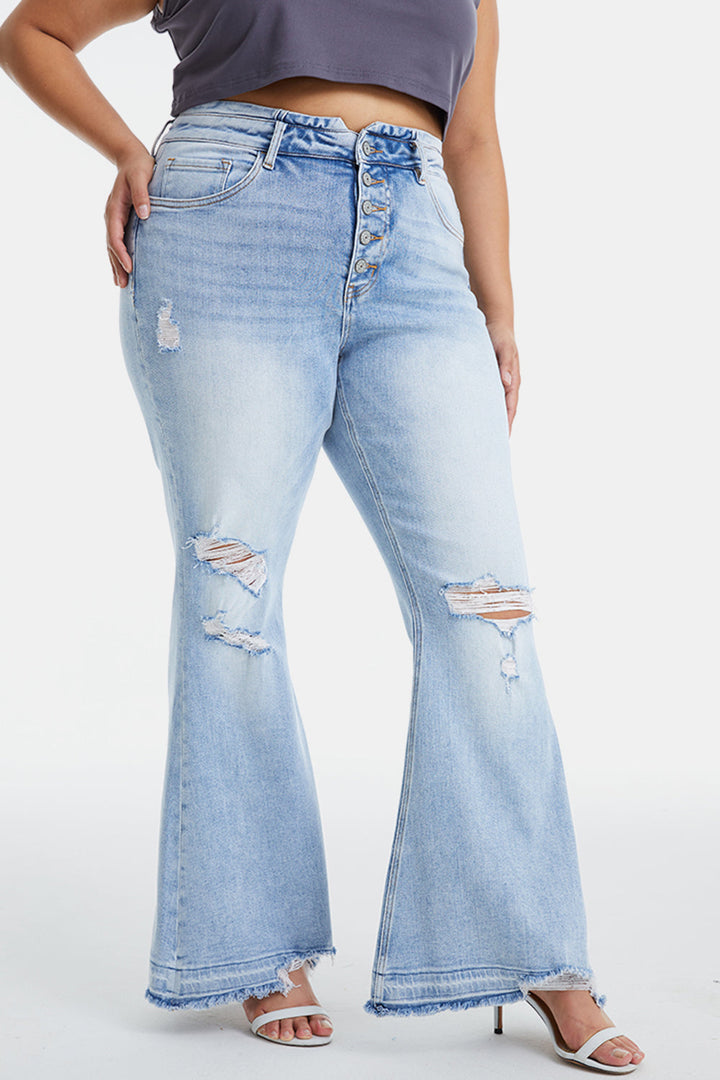 Stilla | Fuldt Størrelse Distressed Raw Hem Høj Talje Flare Jeans