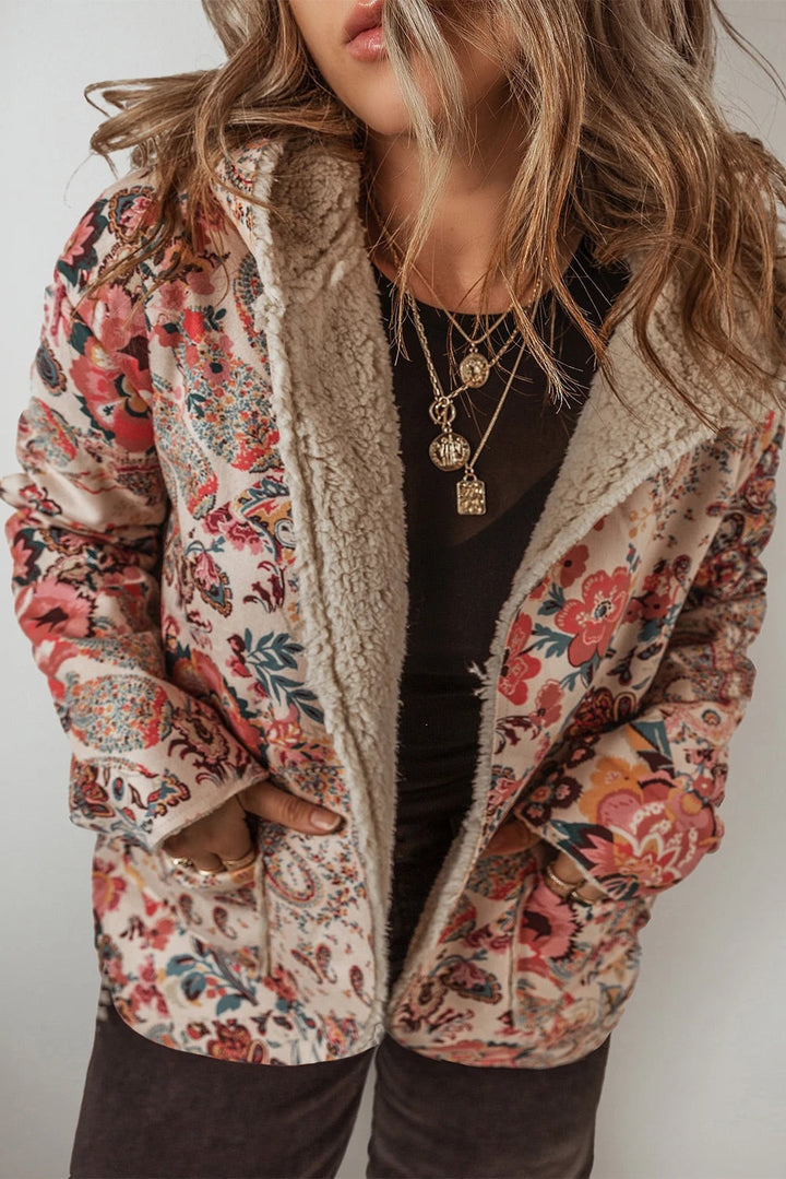 Stilla | Vintage Paisley Blomstertrykt Sherpa Futter Hættejakke
