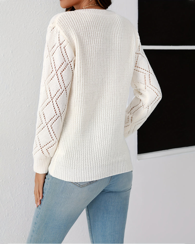 Stilla | Ensfarvet sweater med V-udskæring