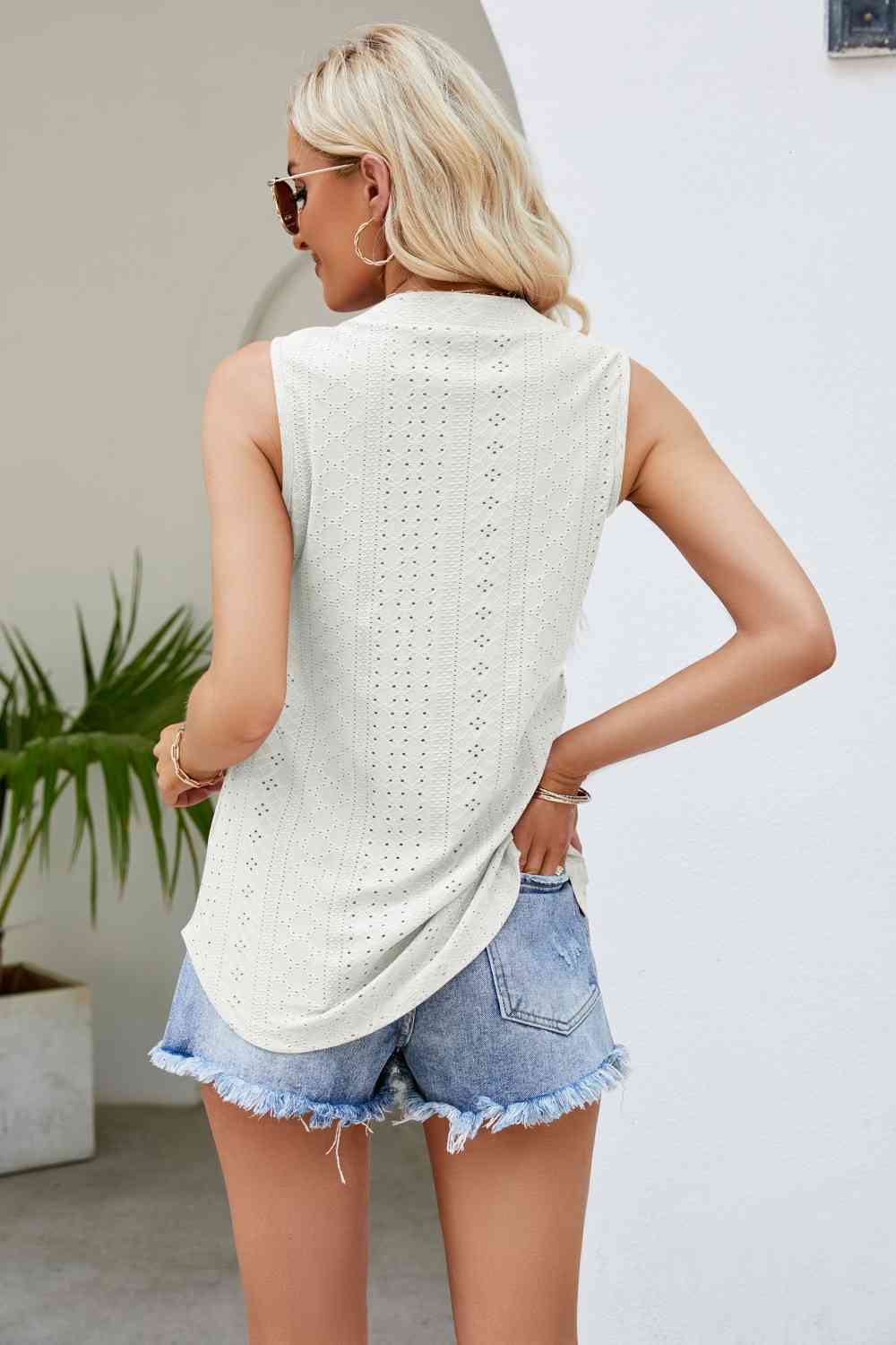 Stilla | Hals Kurvet Kant Eyelet Tank