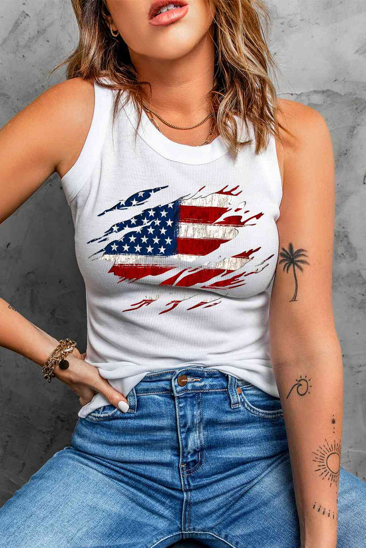 Stilla | Størrelse Us Flag Grafisk Rund Hals Tank