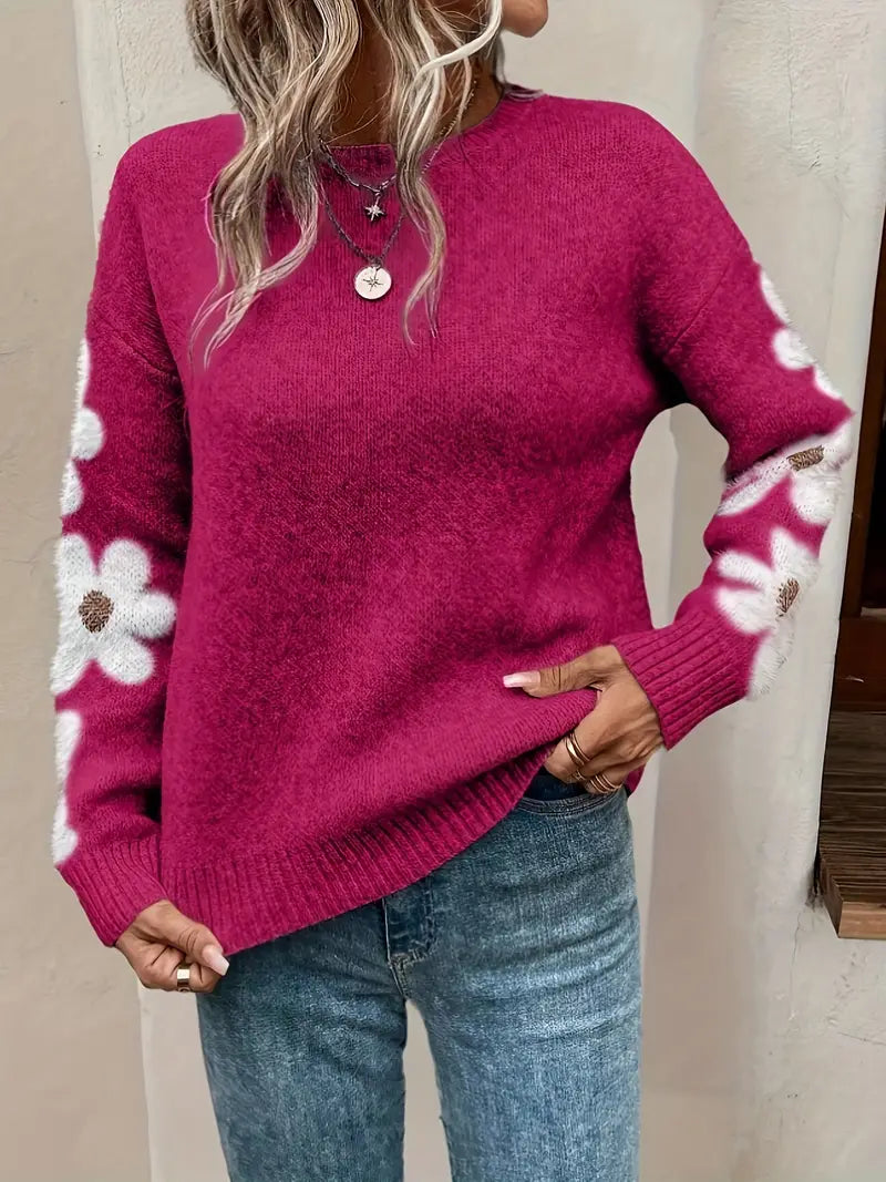 Stilla | Strikpullover med blomsterdesign