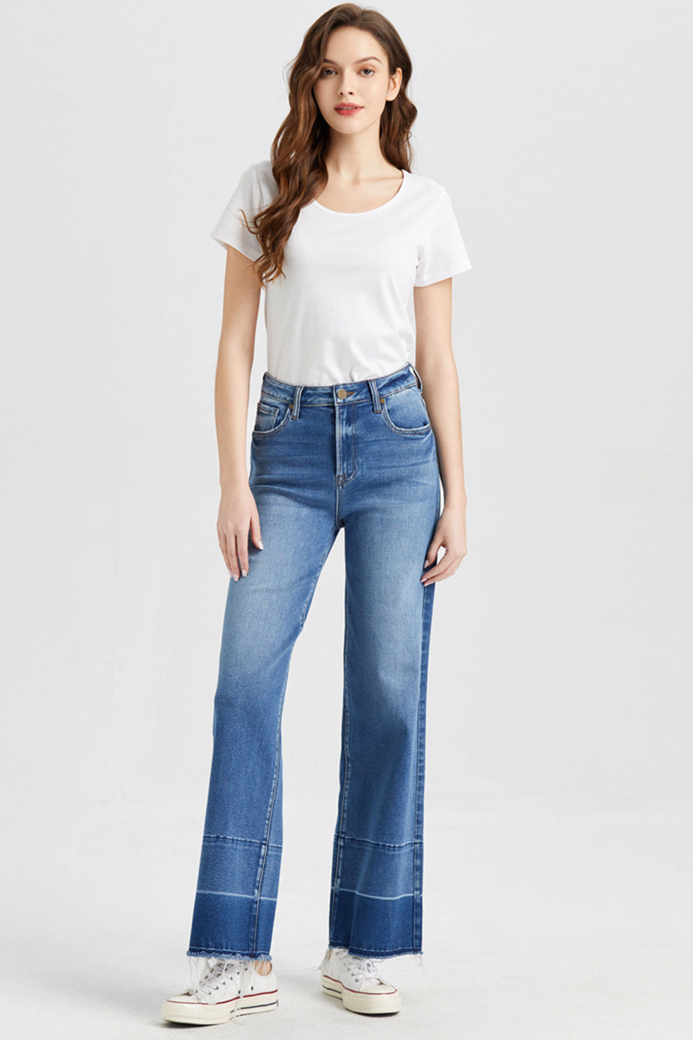 Stilla | Full Size Høj Talje Kattev Whisker Bred Skinds Jeans