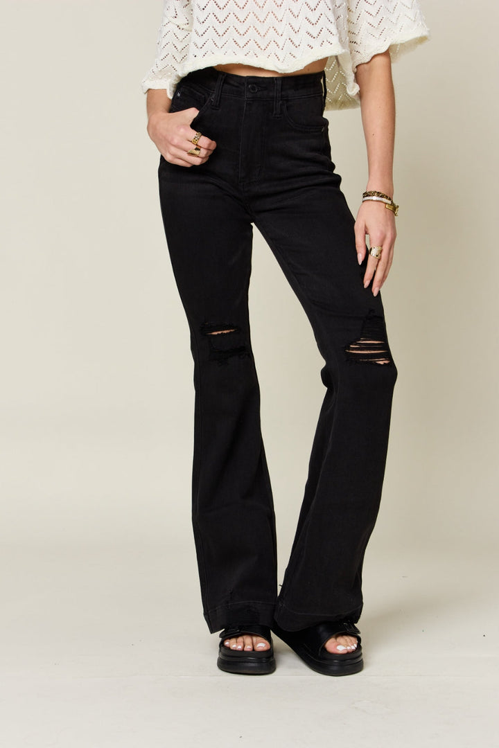 Stilla | Blå fuld størrelse højtaljede distressed flare jeans