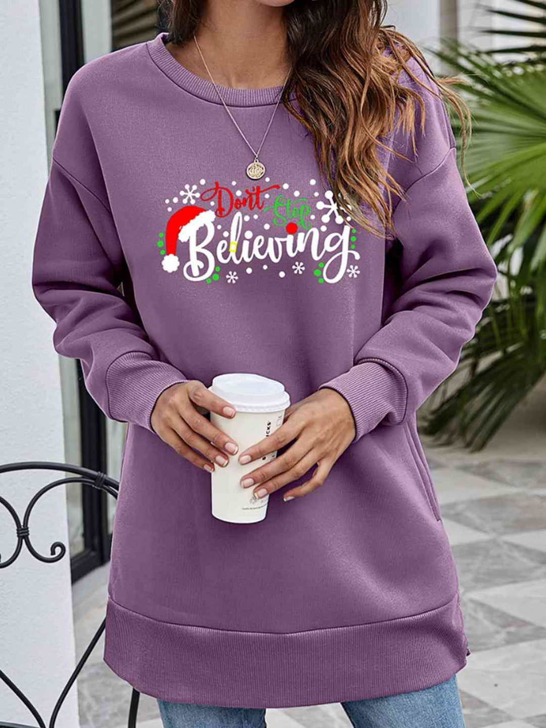 Stilla | Stop Believing Graphic Drop Shoulder Sweatshirt
