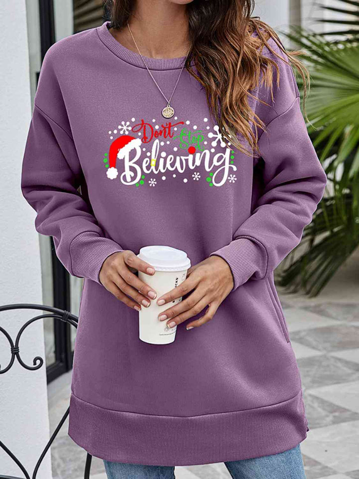 Stilla | Stop Believing Graphic Drop Shoulder Sweatshirt