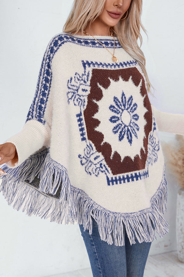 Stilla | Boho Strik Sweater med Frynse Kant